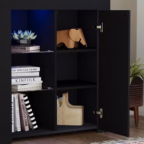 Vida Designs Azura Modern High Gloss 1 Door LED Sideboard in Black with Integrated RGB Lighting, W/D/H: 75 x 35 x 83 cm – 3