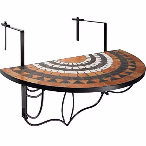 tectake Hanging Mosaic Table with Steel Frame, W/D/H: 75 x 65 x 62 cm, Multicolour/White