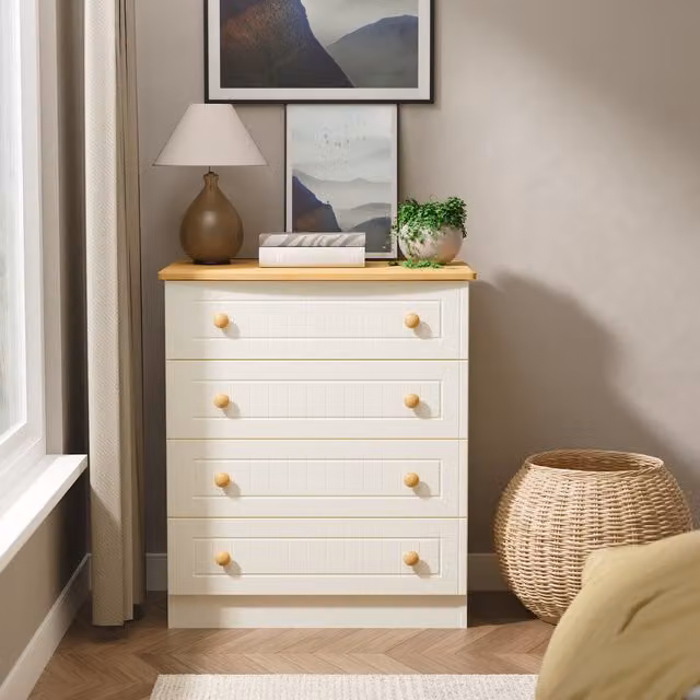 Warwick Ready Assembled 4 Drawer Chest in Cream Ash and Modern Oak