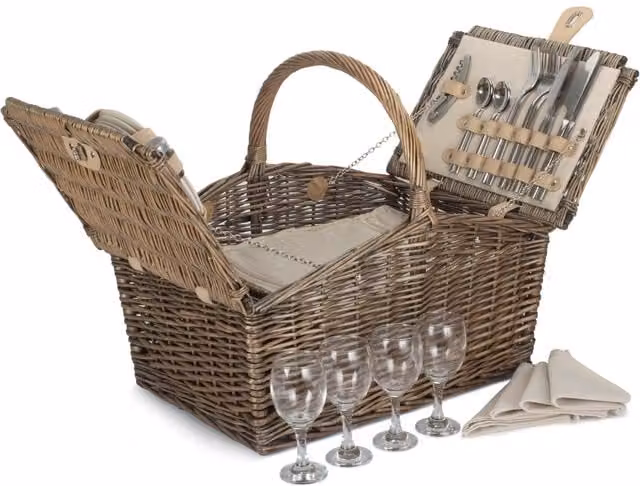 Red Hamper Deluxe Retro Double Lidded Fitted Picnic Basket in Off-White, Red, and Brown, W/D/H: 48 x 40 x 33 cm – 1