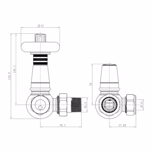 UK Radiators Derry Traditional Angled Thermostatic Radiator Valve and Lockshield Set in Pewter – 2