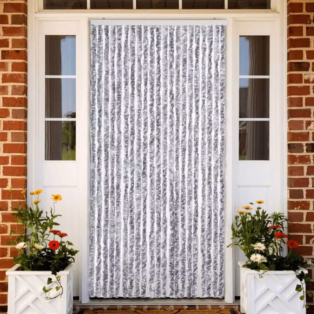 Berkfield Home Chenille Insect Curtain in White and Grey, W: 90 cm, H: 200 cm – 2