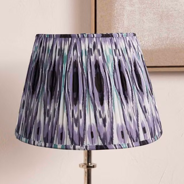 Ruma Lilac Ikat Patterned Pleated Tapered Fabric Table Lamp Shade in Purple and Multicolour, Diameter: 30.48 cm – 1