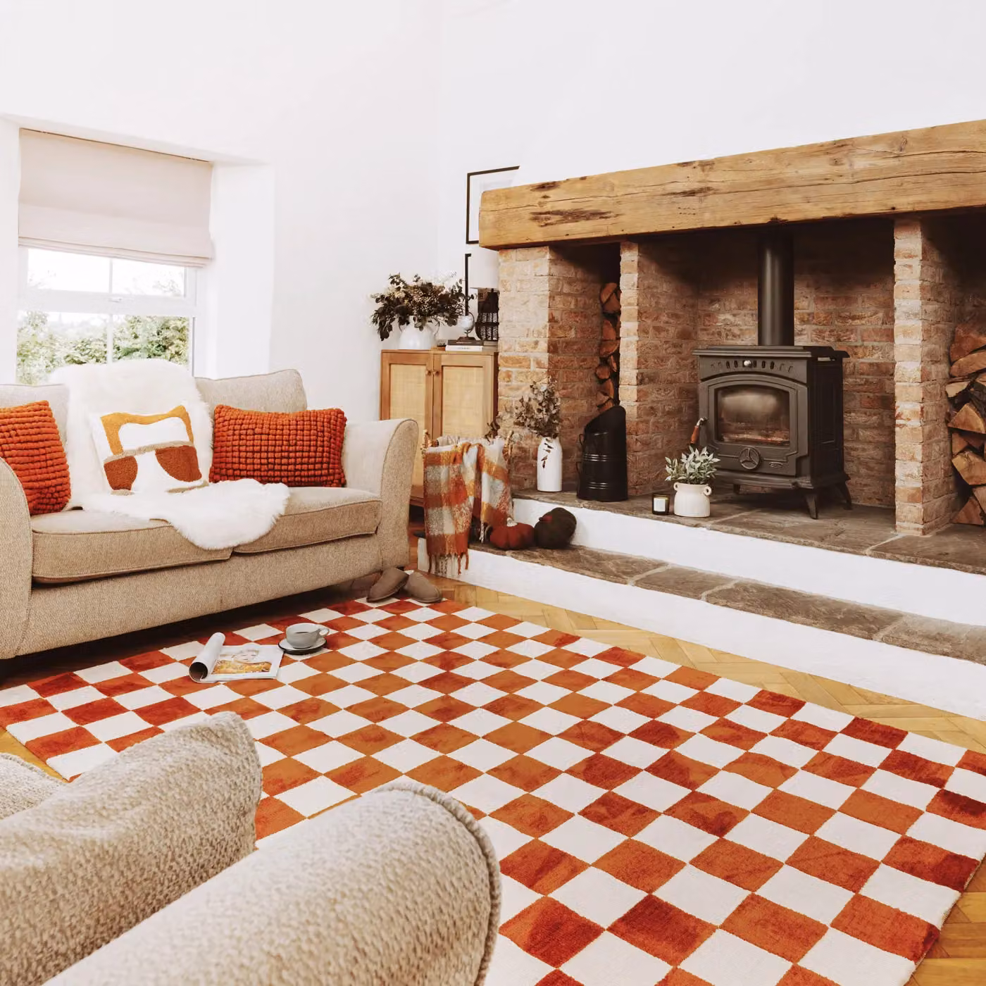 Kukoon Retro Chequerboard Maximalist Hand Tufted Area Rug in Terracotta Orange and Red, W: 160 cm, D: 230 cm – 3