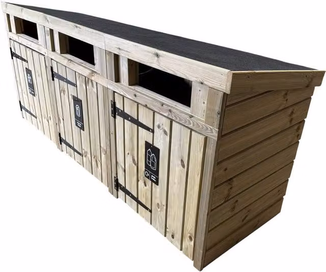 Buttercup Farm Triple Commercial Outdoor Bin Store in Light Brown, W/D/H: 65 x 218 x 93 cm – 1