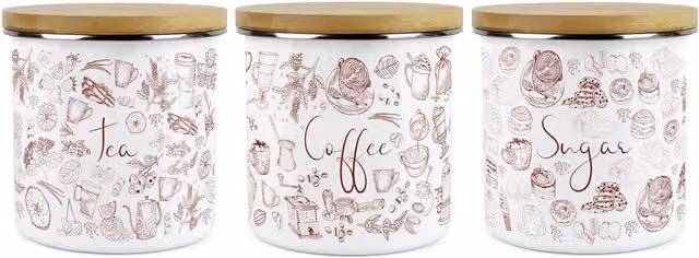 Purely Home Set of 3 Floral Airtight Kitchen Canisters in Brown and White