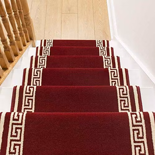 runrug Soft and Durable Stair Runner in Red, W: 70 cm, L: 720 cm – 2