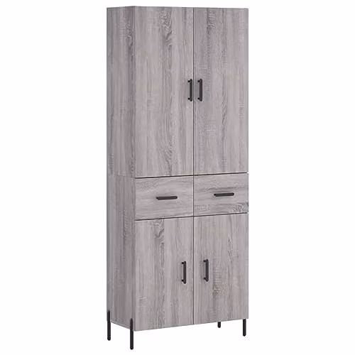 vidaXL Modern Grey Highboard with Hinged Doors and Internal Shelves, W/D/H: 69.5 x 34 x 180 cm