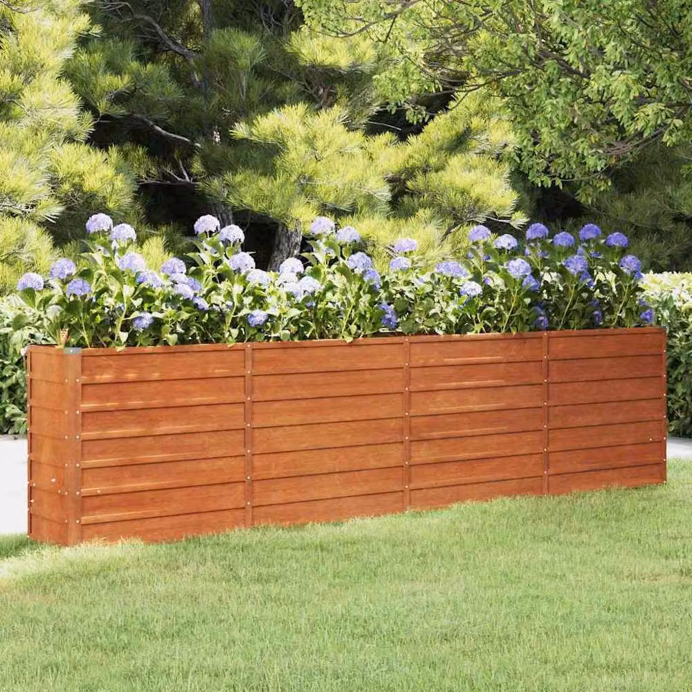 Berkfield Home Garden Raised Bed in Brown Corten Steel, W/D/H: 320 x 40 x 77 cm – 1