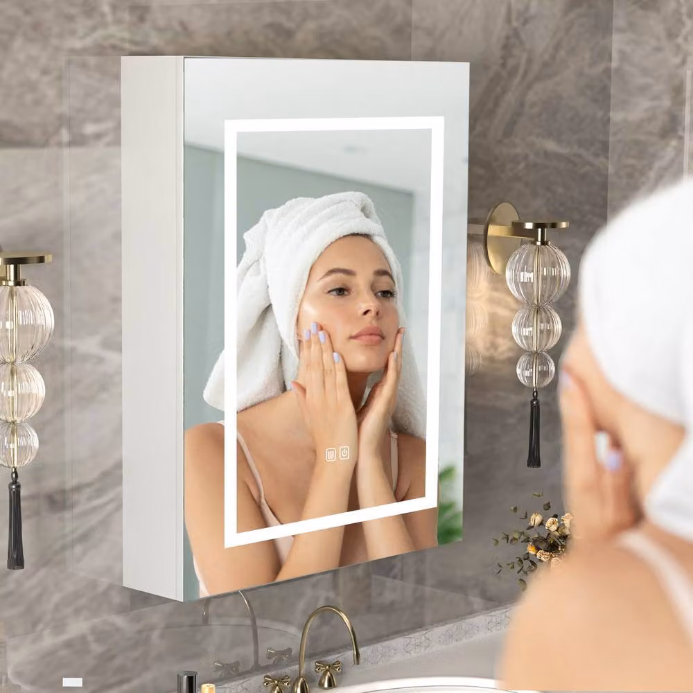 KEEPREAPER LED Bathroom Mirror Cabinet in White with Anti-Fog Demister and Sensor Switch, W: 60 cm, H: 75 cm – 3