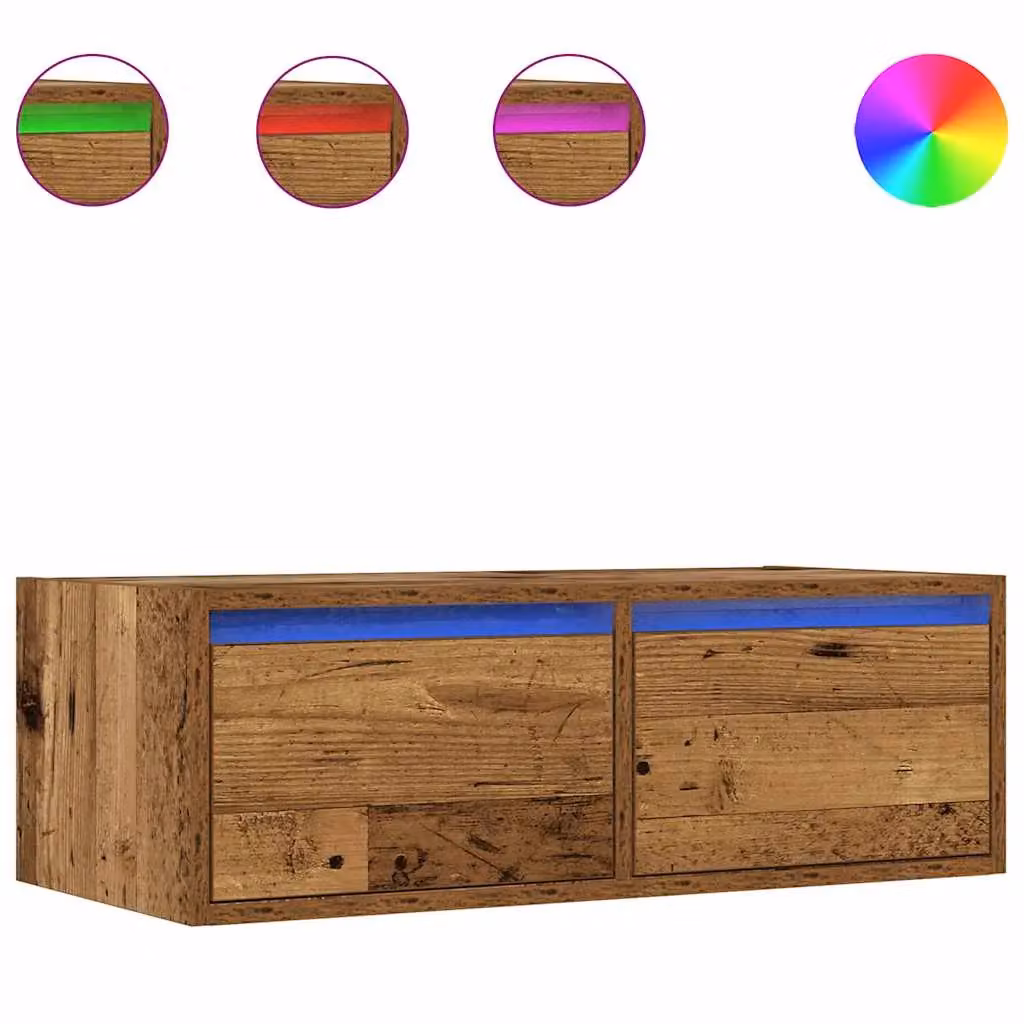 Berkfield Home TV Cabinet with LED Lights in Old Wood Brown, W: 75 cm, D: 25 cm, H: 35.5 cm – 2