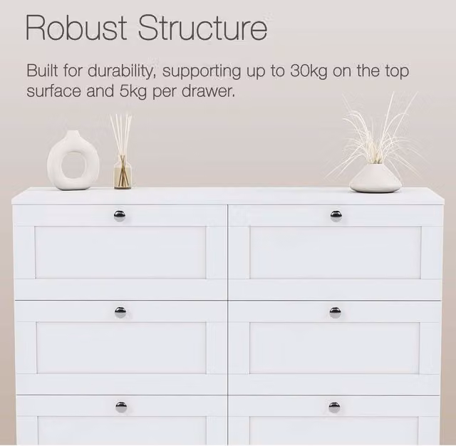 Vida Designs Altino 6 Drawer Chest in Grey and White