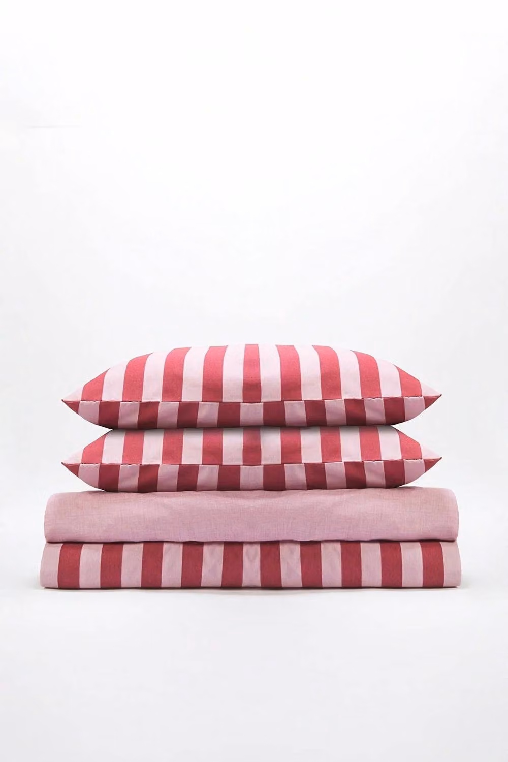 WOVCOR Double Stripe Duvet Cover Set with Fitted and Flat Sheets, Pink Multicolour, 200 x 220 cm – 2