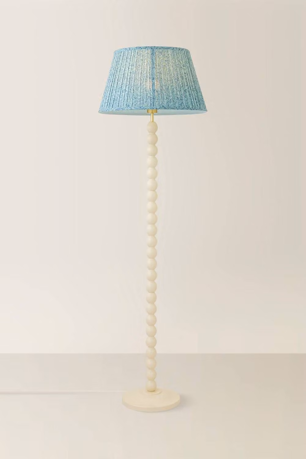 ValueLights Bobbin Leaf Printed Pleated Floor Lamp in Mid Blue and Cream – 2