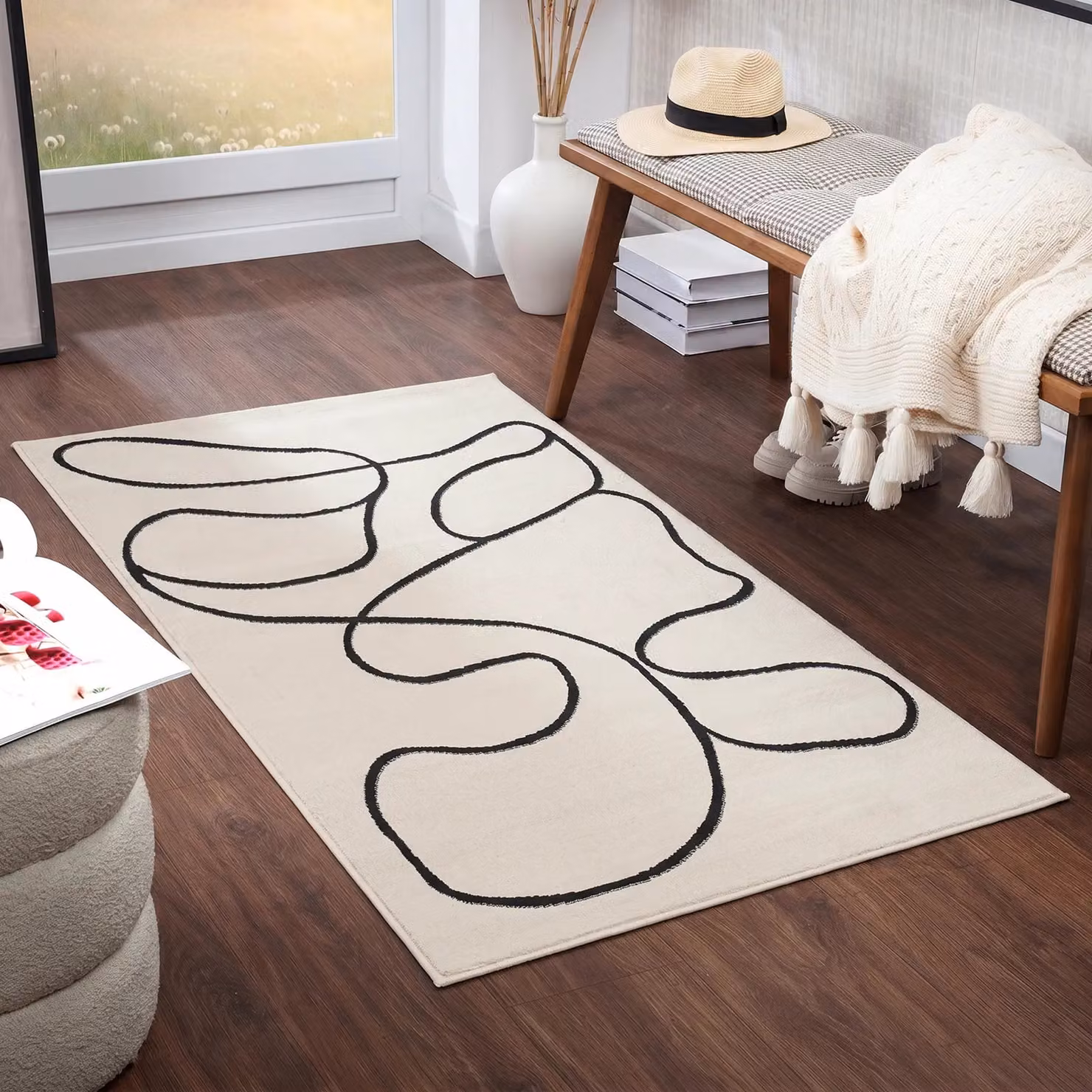Livabliss Modern Abstract Runner Rug in White, Black and Beige, W/D/H: 80 x 220 cm – 12