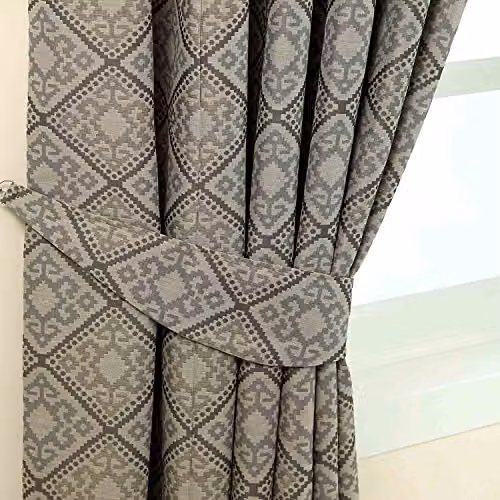 Homescapes Grey and Silver Patterned Aztec Tribal Design Curtain Tie Back Pair – 1