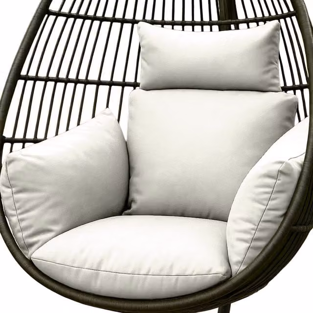 Homescapes Waterproof Polyester Egg Chair Cushion with Headrest and Tie Cords in Beige, Yellow or White