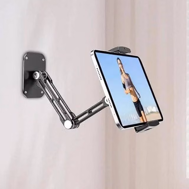 KORVIXA Adjustable Aluminium Tablet Wall Mount Holder in Black – 1