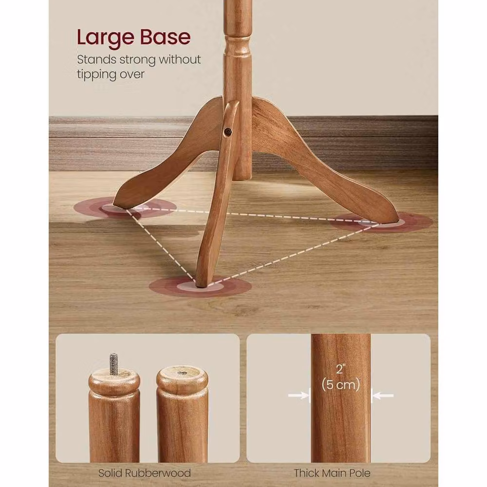 The Bazaarist Wooden Coat Tree with 10 Hooks, Brown and Beige – 3