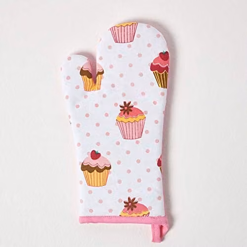 Homescapes Cotton Oven Glove in Pink and Blue