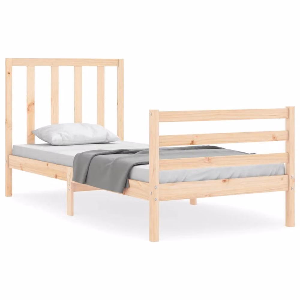 Berkfield Home Beautiful Small Single Solid Wood Bed Frame with Headboard in Beige, W/D/H: 80.5 x 190 x 80 cm – 2