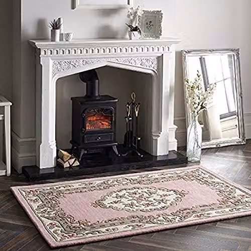 Phoenox Textiles Hand Tufted Oriental Wool Rug, Pink, W: 127.0 cm, D: 67.0 cm