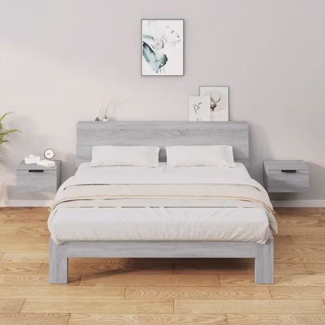 Berkfield Home Wall-mounted Bedside Cabinets, 2 Piece Set, Grey Sonoma, W/D/H: 34 x 30 x 20 cm – 1