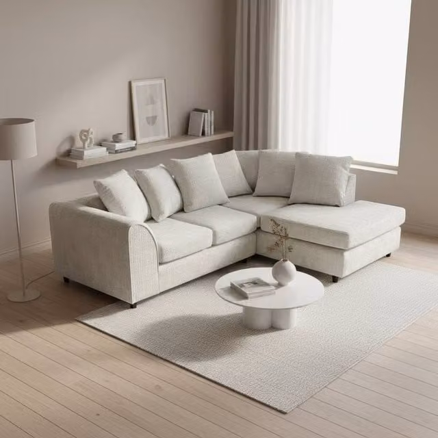Abakus Direct Jumbo Chenille L-Shaped Corner Sofa with Right Hand Facing Chaise in White or Grey – 1