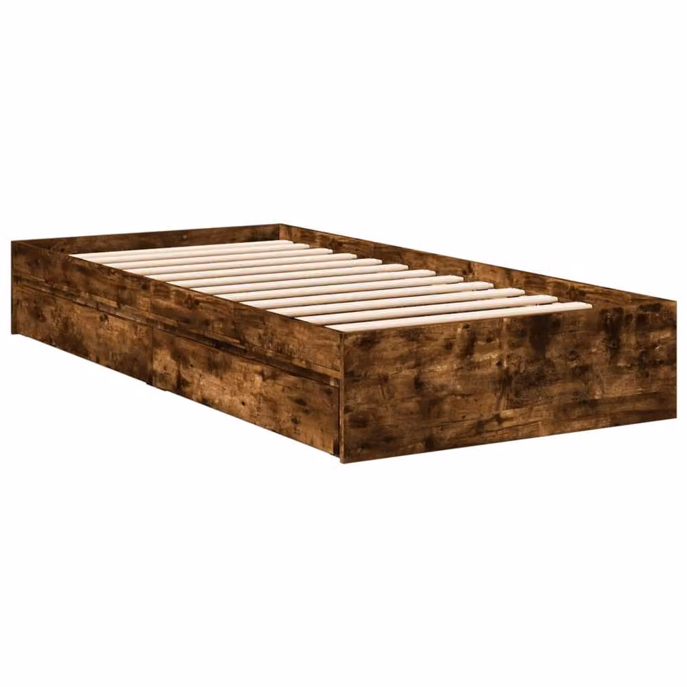 Berkfield Home Small Single Bed Frame with Drawers in Smoked Oak Brown, W: 75 cm, L: 190 cm – 3
