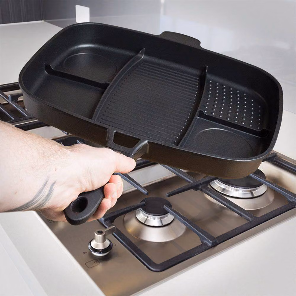 Menkind InGenious 5-in-1 Heavy-Duty Non-Stick Aluminium Lazy Man Frying Pan in Black – 3