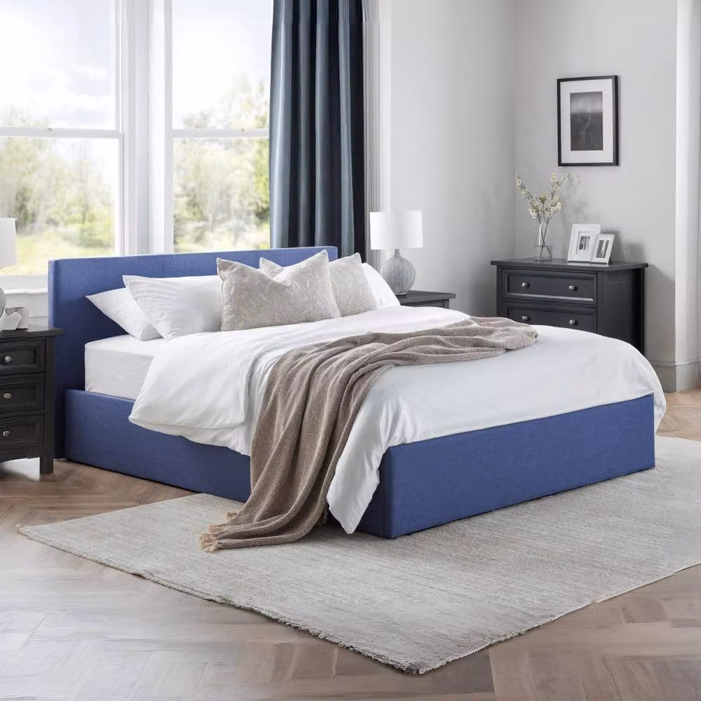 Cheshire Travertine Upholstered Ottoman Storage Bed in Dark Blue, W/D/H: 150 x 200 cm – 3