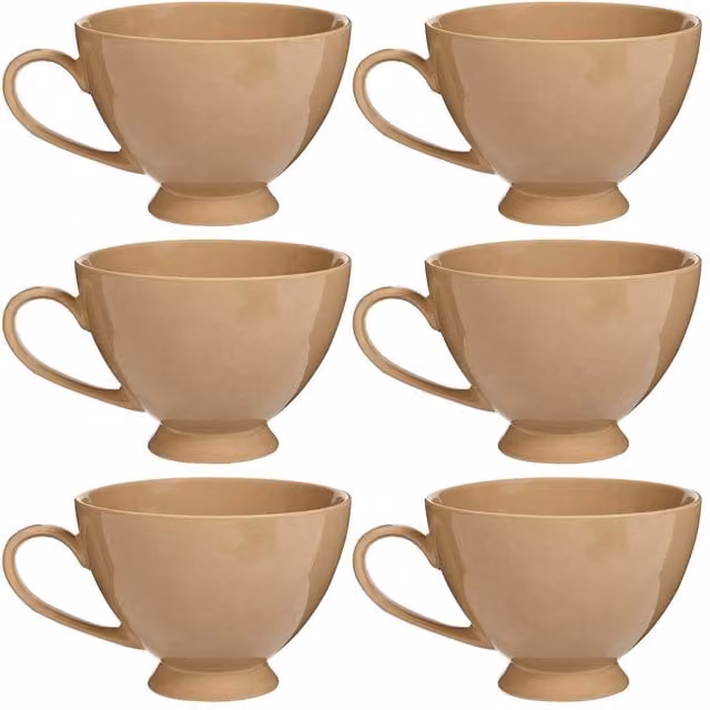 Dibor Montmartre Set of 6 Large Ceramic Tea Cups and Coffee Mugs in Beige