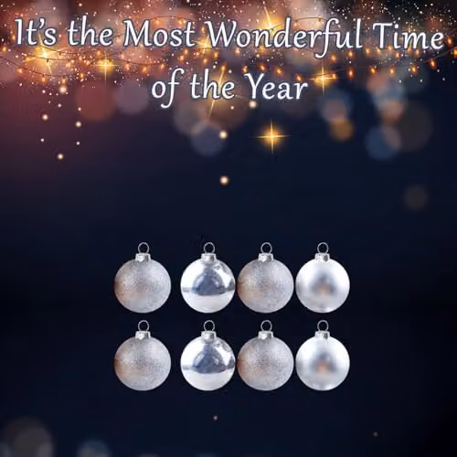 VFM e-Store Silver Round Christmas Bauble Hanging Tree Ornaments, Pack of 8, 5cm – 3