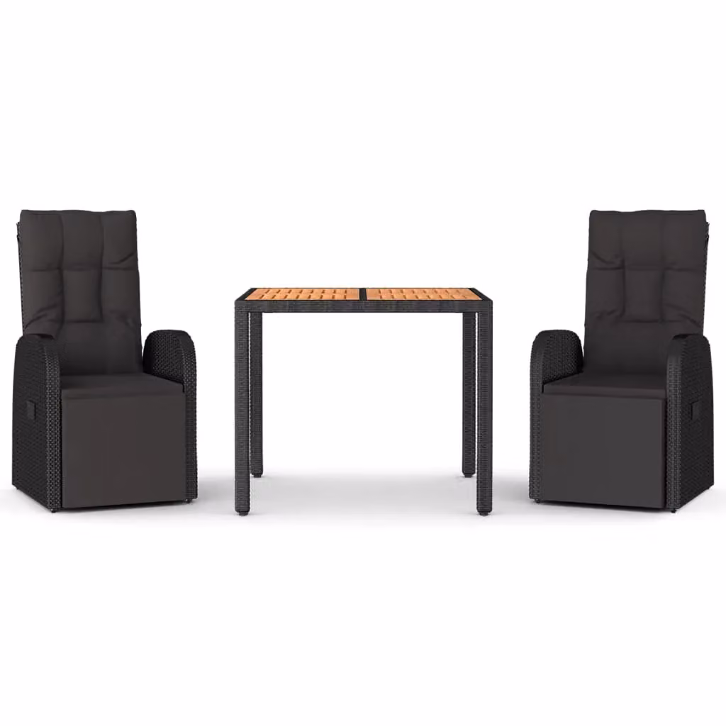 Berkfield Home 3 Piece Modern Garden Dining Set in Black Poly Rattan and Solid Acacia Wood – 2
