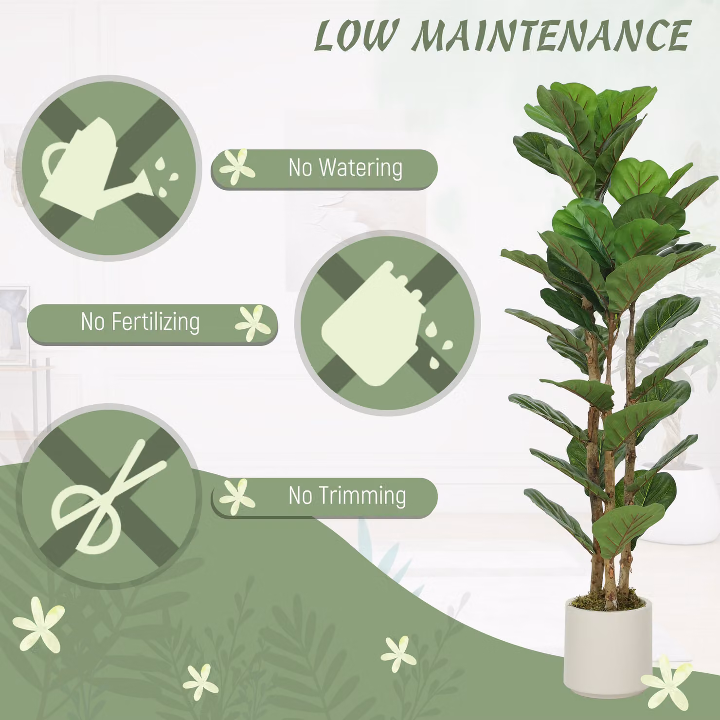 HOMCOM 120 cm Artificial Fiddle Leaf Fig Tree, Green – 4