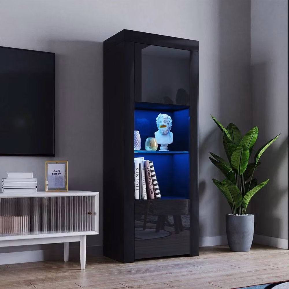 SPETLEK Modern LED Display Cabinet with Black Matt Body and Black High Gloss Glass Doors – 2