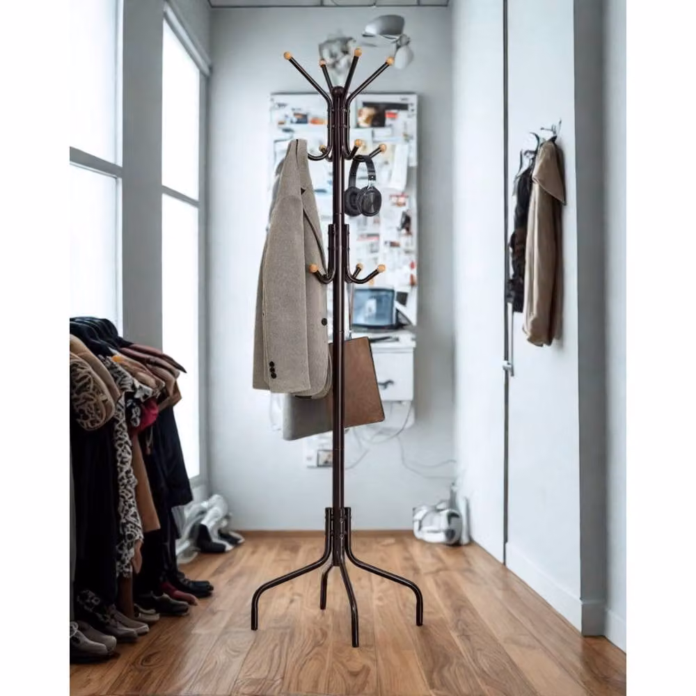 Pirlo Plush Metal Hallway Coat Rack Stand with 12 Hooks, Brown, H 180 x W 55 x D 60 cm – 2
