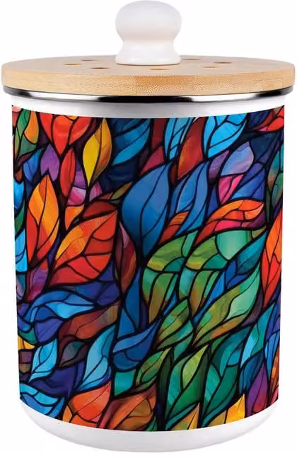 Purely Home Stained Glass Pattern Metal Food Waste Caddy with Removable Inner Bucket and Odour Filter, 2L, Blue and Multicolour