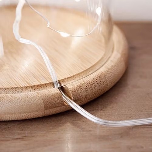 Lights4fun Transparent Glass Cloche Bell Jar Display Dome with Wooden Base, W/D/H: 20.5 x 20.5 x 12.5 cm – 2
