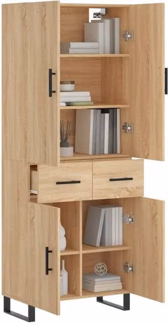 Berkfield Home Sonoma Oak Highboard in Light Tan, W/D/H: 69.5 x 34 x 180 cm