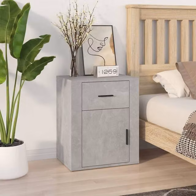 Berkfield Home Bedside Cabinet in Concrete Grey, W: 50 cm, D: 36 cm, H: 60 cm