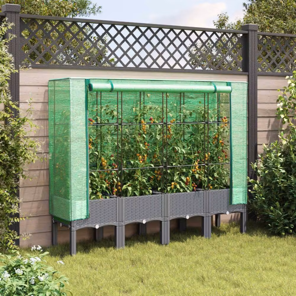 Berkfield Home Raised Bed with Greenhouse Cover in Black Rattan Look, W/D/H: 160 x 40 x 140 cm – 2