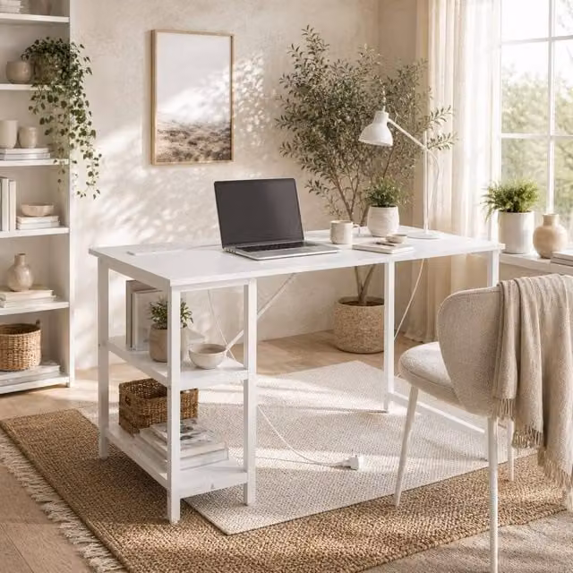 Wyld Haus Vima White Modern Home Office and Gaming Desk, W: 120 cm, D: 60 cm, H: 75 cm
