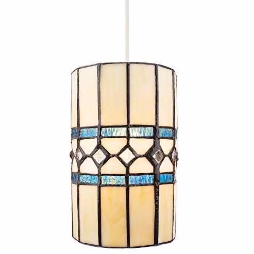 Happy Homewares Amber and Petrol Multicolour Glass Tiffany Pendant Light Shade, W/D/H: 21 x 12 x 12 cm