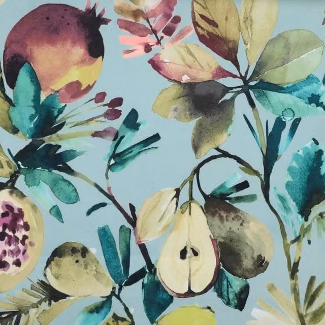 Clarke & Clarke Fruta Velvet Fabric in Blue and Multicolour