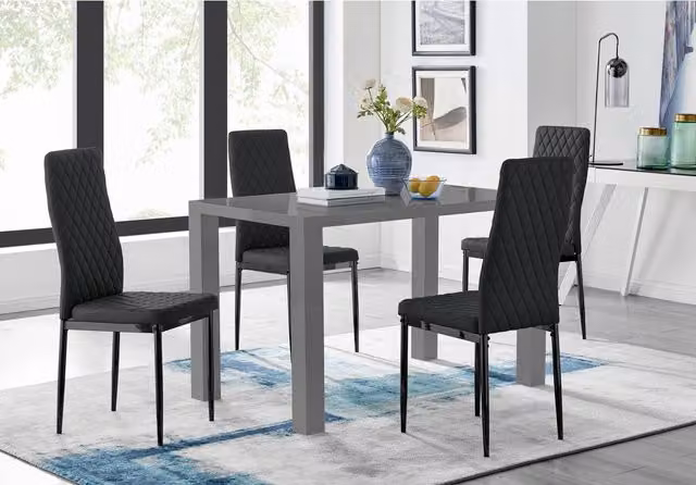 FurnitureboxUK Pivero Grey Rectangular Dining Table and 4 Milan Black Leg Chairs Set