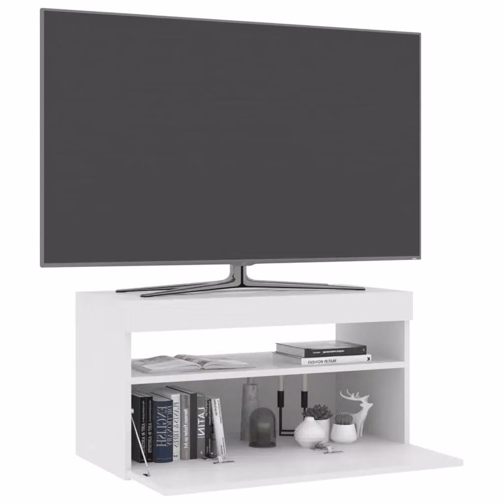 Berkfield Home Modern TV Cabinet with LED Lights in White, W/D/H: 75 x 35 x 40 cm – 3