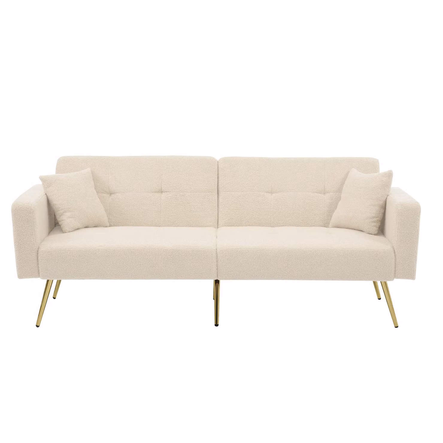 Aosom UK Beige Bouclé Convertible Sofa Bed with 3-Position Adjustable Backrest and High-Density Foam Seat, W/D/H: 176 x 64 x 75 cm – 2
