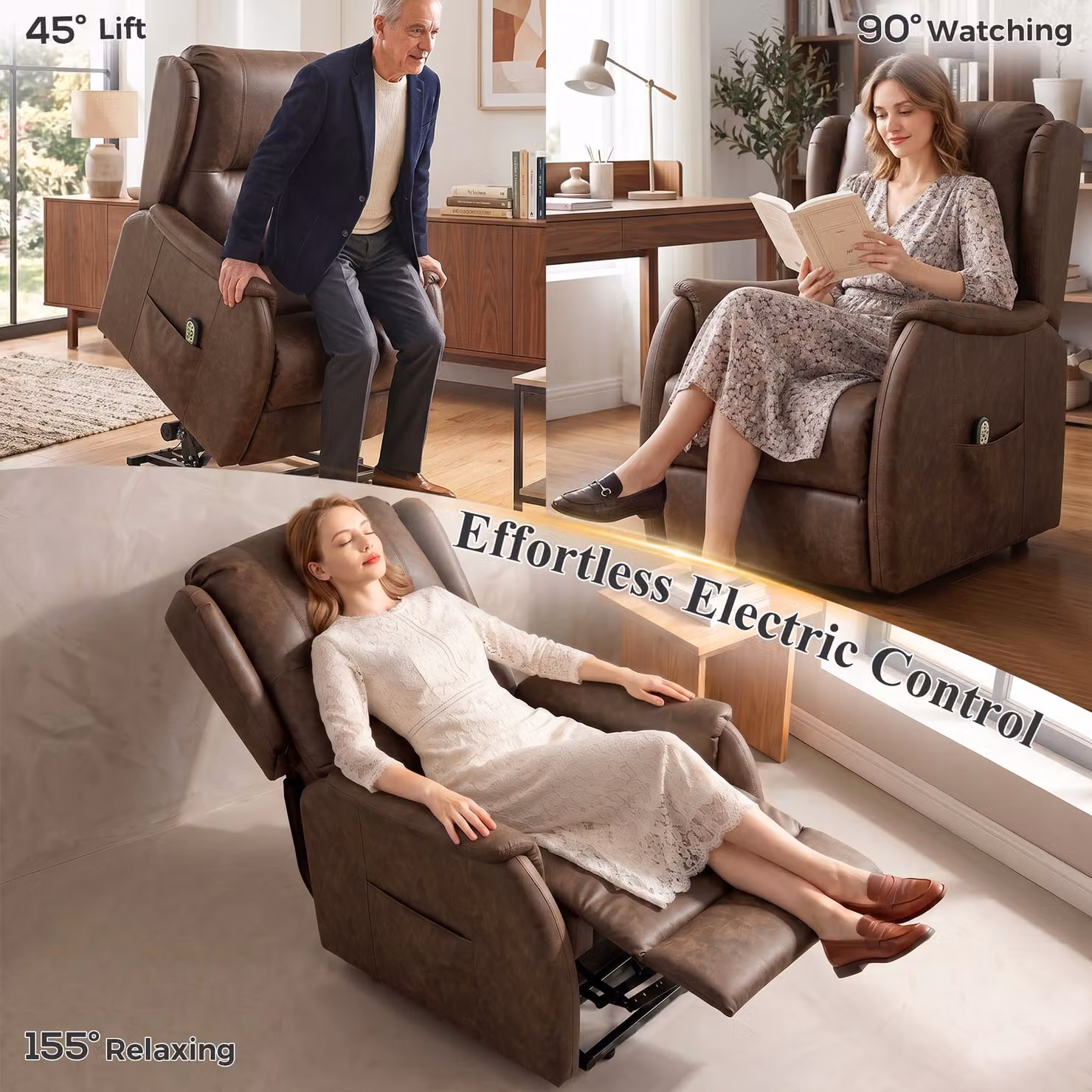 HOMCOM Dual Motor Electric Power Lift Recliner Chair for Seniors in Brown – 4