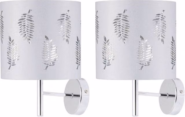 First Choice Lighting Brea Set of 2 Chrome Wall Lights with White Shades – 1